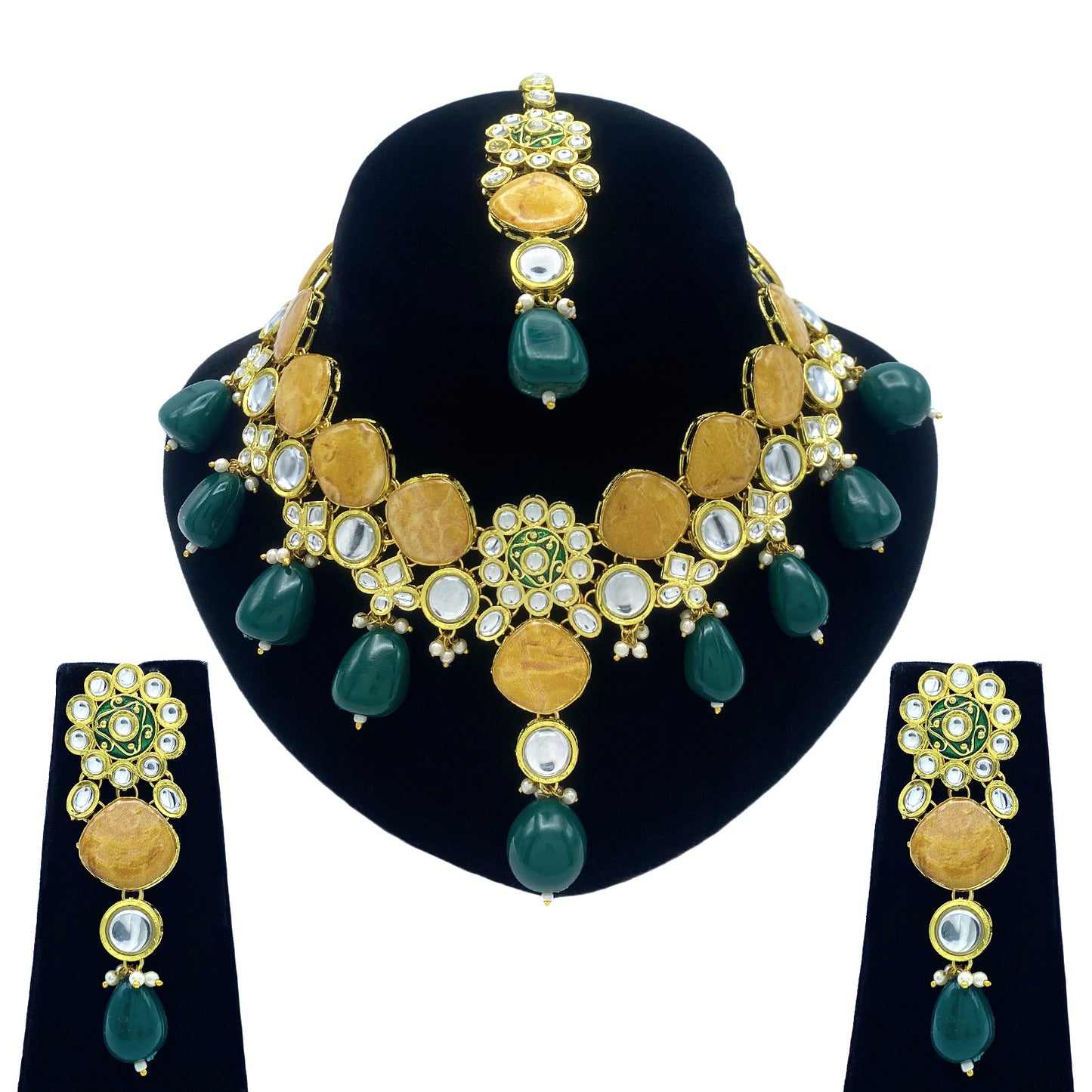 Sujwel Gold Plated Kundan Design Choker Necklace Set For Women (08-0441)