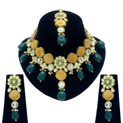 Sujwel Gold Plated Kundan Design Choker Necklace Set For Women (08-0441)