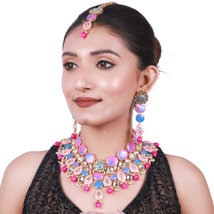 Sujwel Kundan and Meenakari with Floral Design Necklace Set (08-0500)