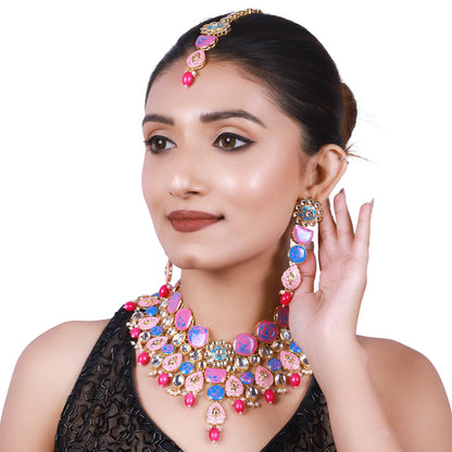 Sujwel Kundan and Meenakari with Floral Design Necklace Set (08-0500)