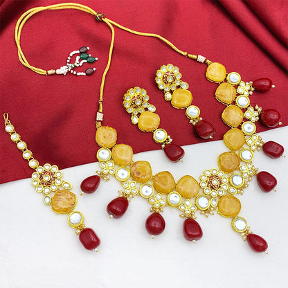 Sujwel Gold Plated Kundan Design Choker Necklace Set For Women (08-0441)