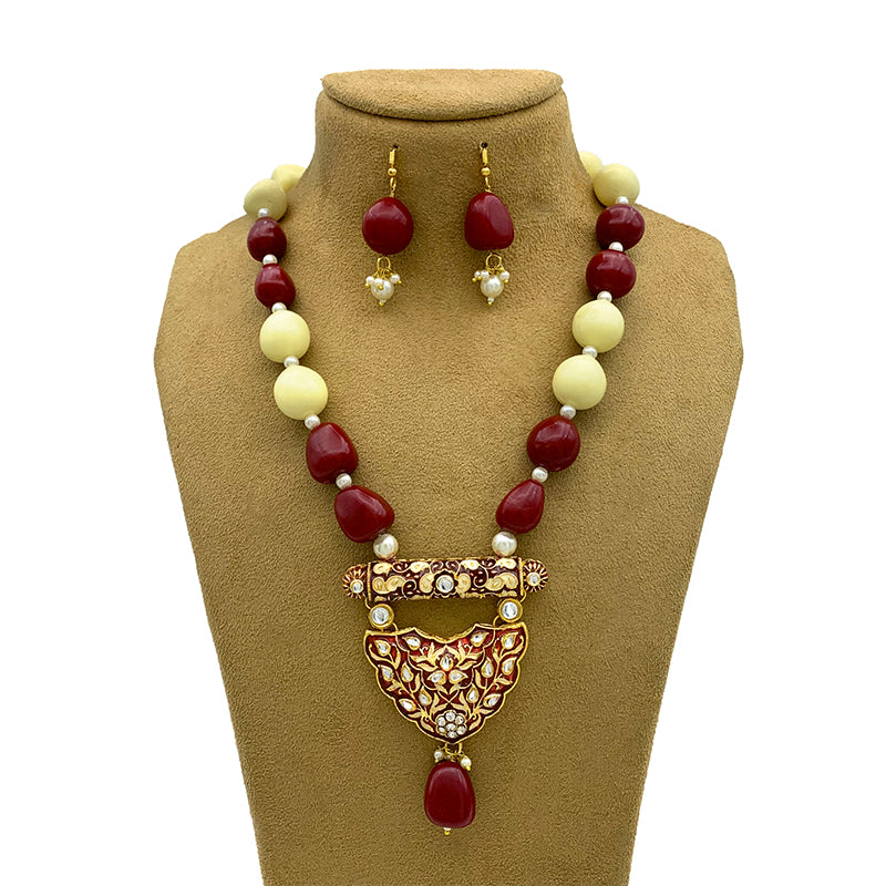 Sujwel Multicolor Meenakari Long Necklace & Earring For Women (08-0496)