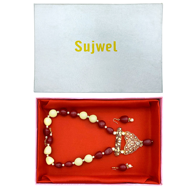 Sujwel Multicolor Meenakari Long Necklace & Earring For Women (08-0496)