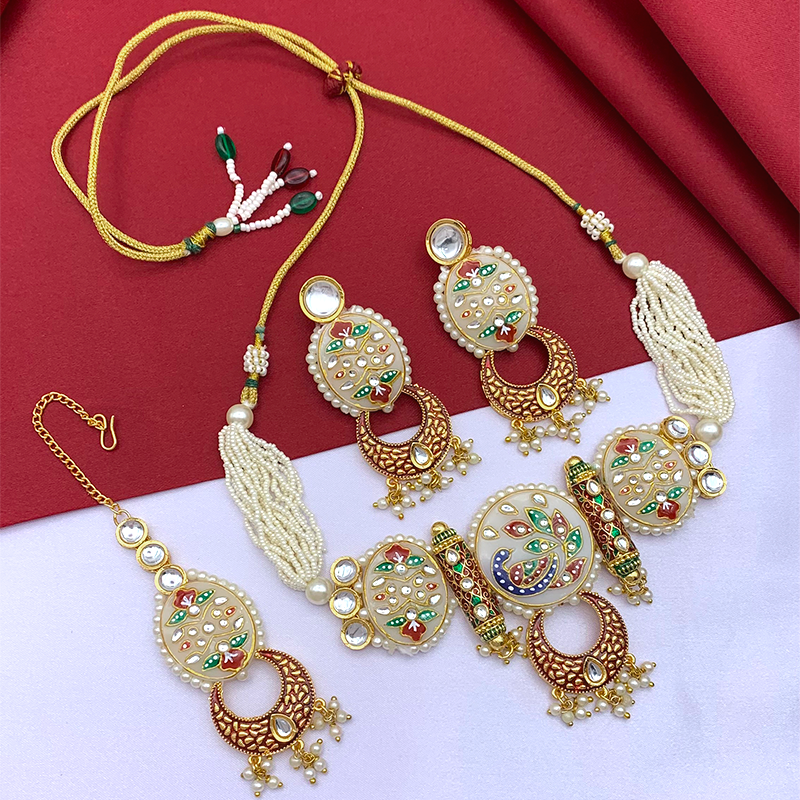 Sujwel Gold Plated Kundan Meenakari Choker Necklace Set for woman (08-0525)