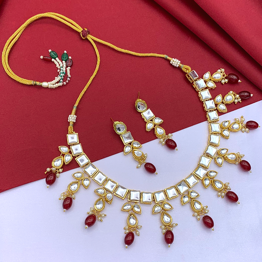 Sujwel Gold-Plated Kundan Necklace and Earrings (08-0523)