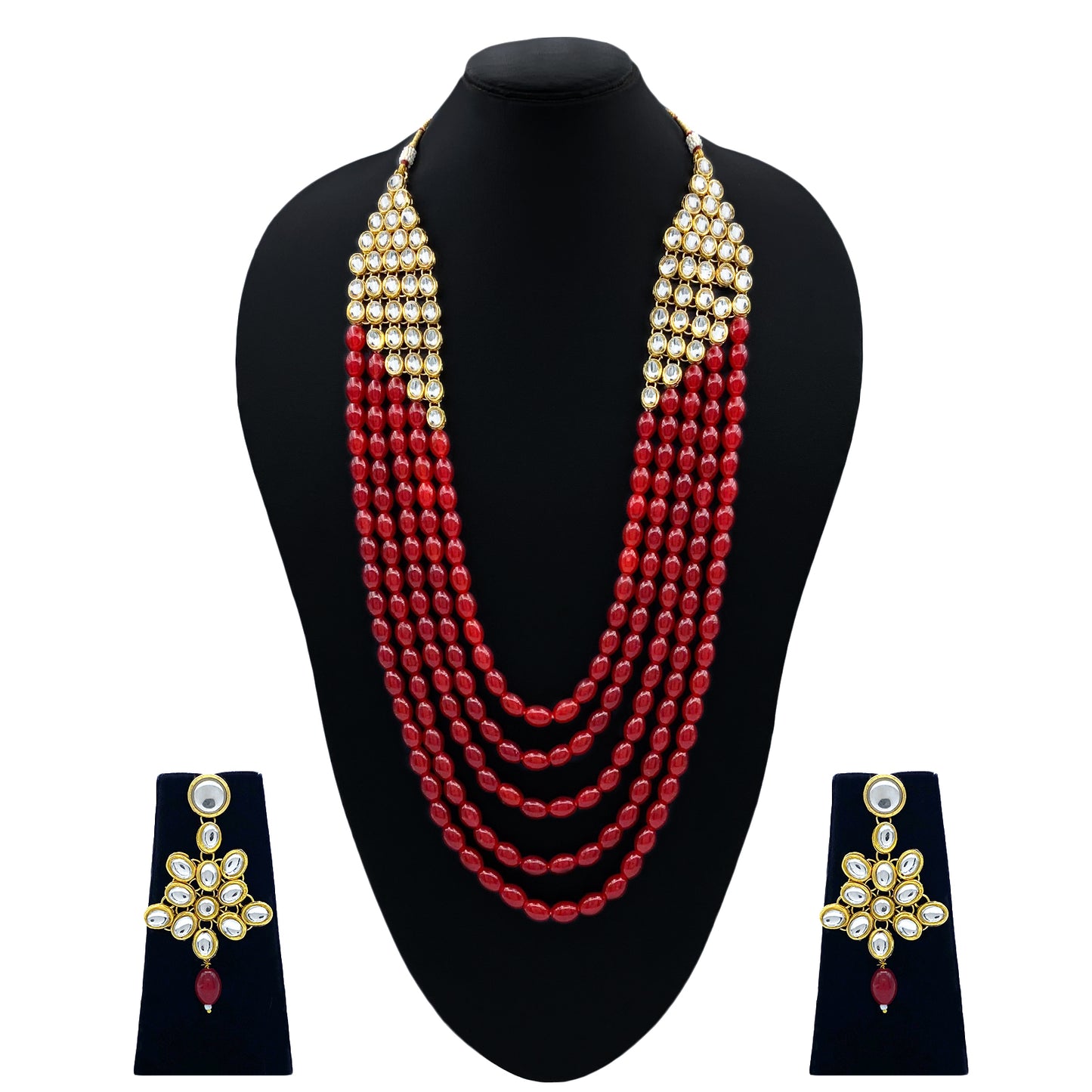 Sujwel Necklace Moti Mala with matching Earrings for Women and Girls (SU08-0538)