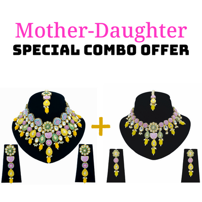 Mother-Daughter Kundan Meenakari Necklace Combo Set (08-0554)