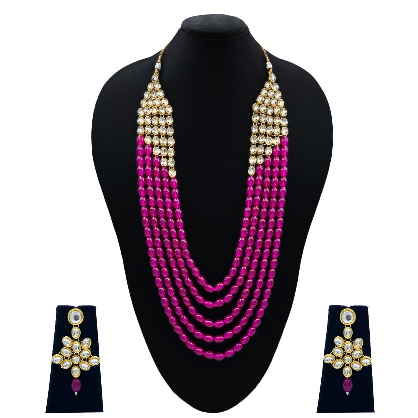 Sujwel Necklace Moti Mala with matching Earrings for Women and Girls (SU08-0538)