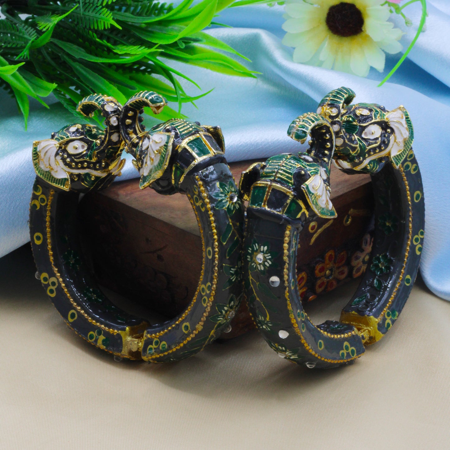 Elephant Antique Gold Plated Bangles for Women (SUJ11-0101)