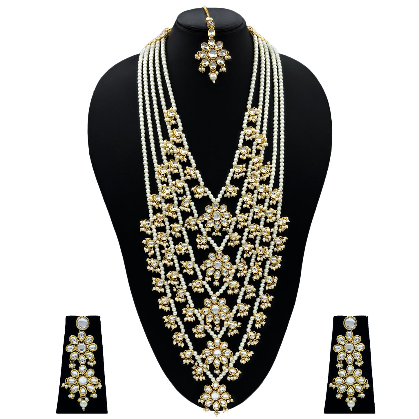 Sujwel Gold Plated Kundan 5 Layered Long Jewellery Set for Women (08-0107)