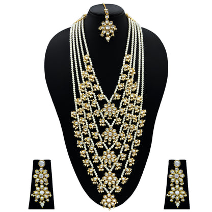 Sujwel Gold Plated Kundan 5 Layered Long Jewellery Set for Women (08-0107)