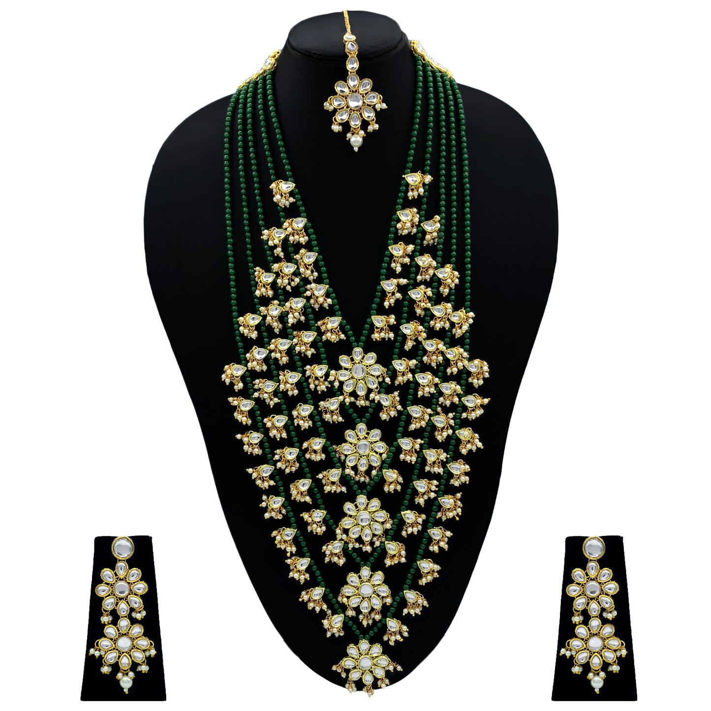 Sujwel Gold Plated Kundan 5 Layered Long Jewellery Set for Women (08-0107)