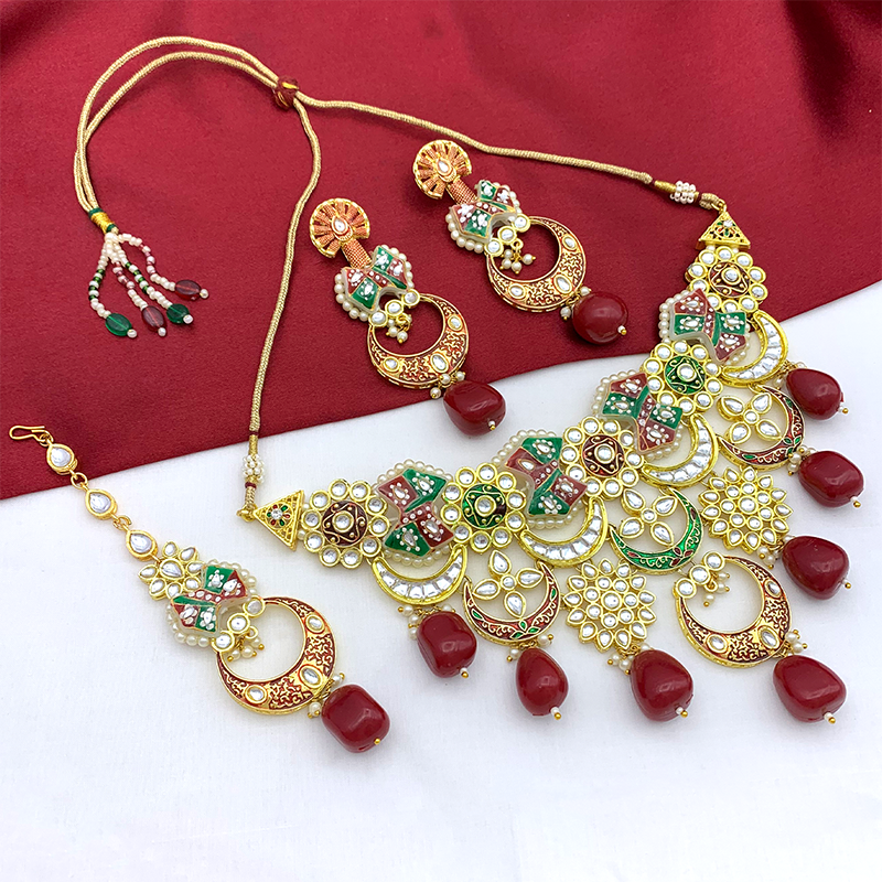 Sujwel Gold Plated Kundan Choker Necklace Set  For Women (08-0452)