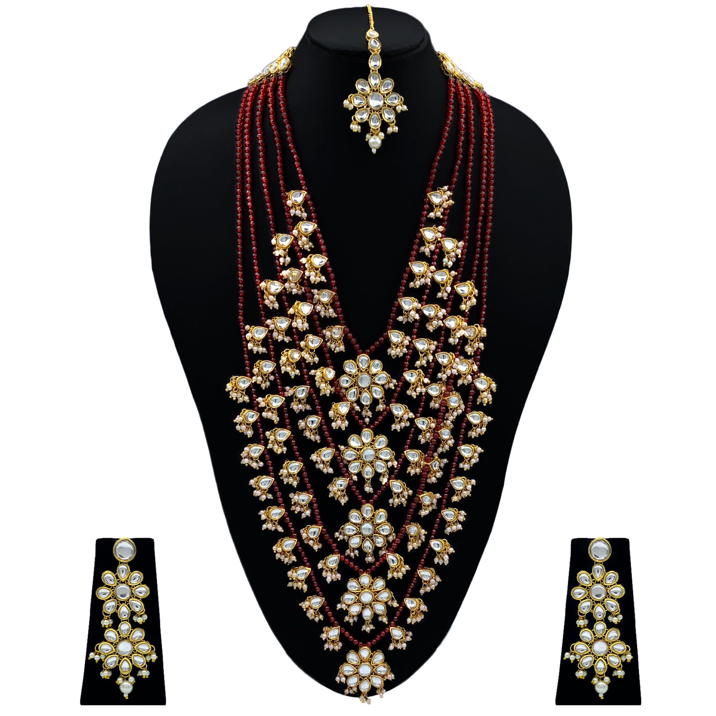 Sujwel Gold Plated Kundan 5 Layered Long Jewellery Set for Women (08-0107)