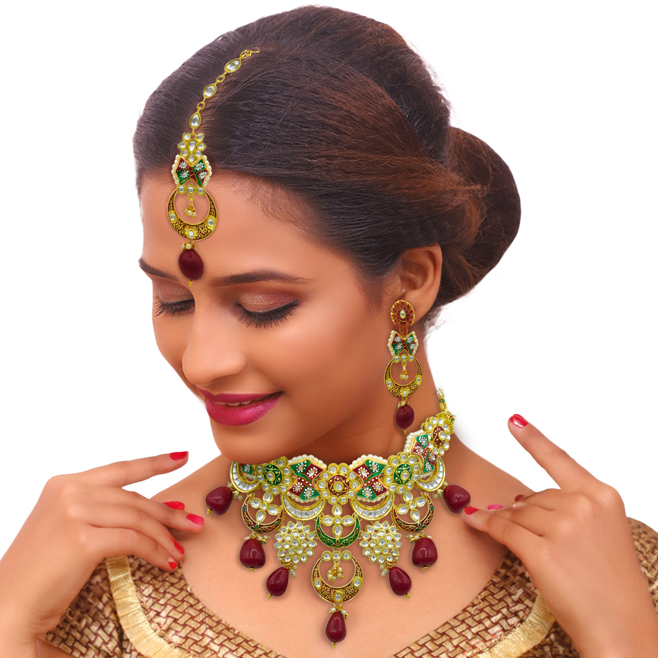 Sujwel Gold Plated Kundan Choker Necklace Set  For Women (08-0452)