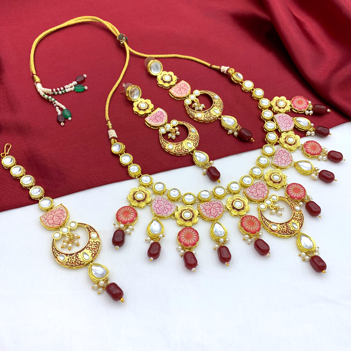 Sujwel Gold Plated Kundan Floral Design Choker Necklace Set (08-0228)