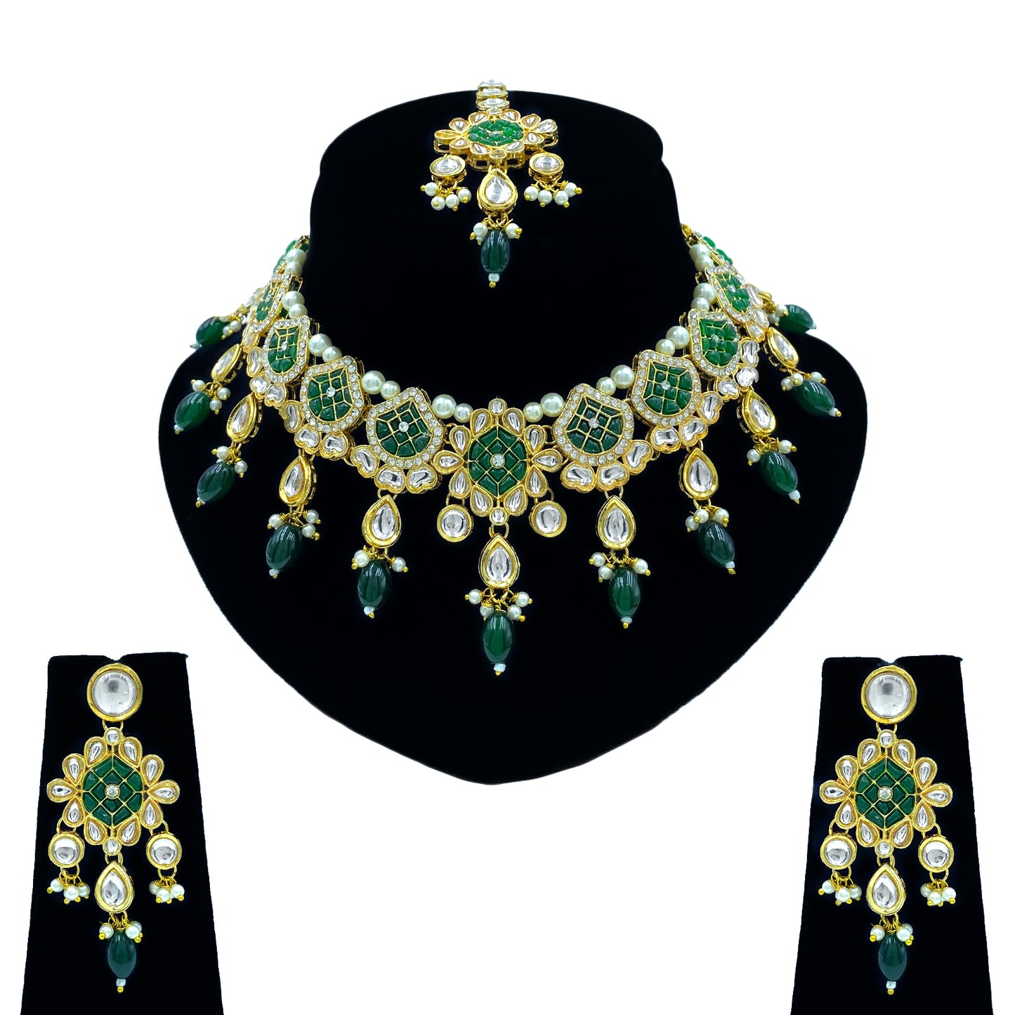 Sujwel Gold-Plated Kundan Necklace Set with Earrings, and Tikka for Girls and Women (08-0528)