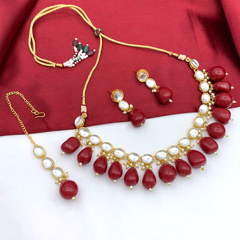 Sujwel Kundan Gold Necklace Set For Woman (08-0466)