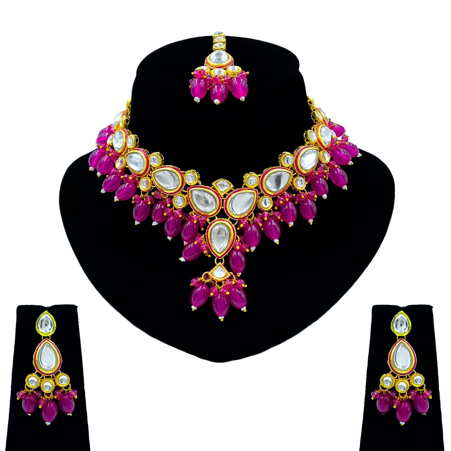 Sujwel Gold-Plated Kundan Necklace Set with Earrings, and Tikka for Girls and Women  (08-0532)