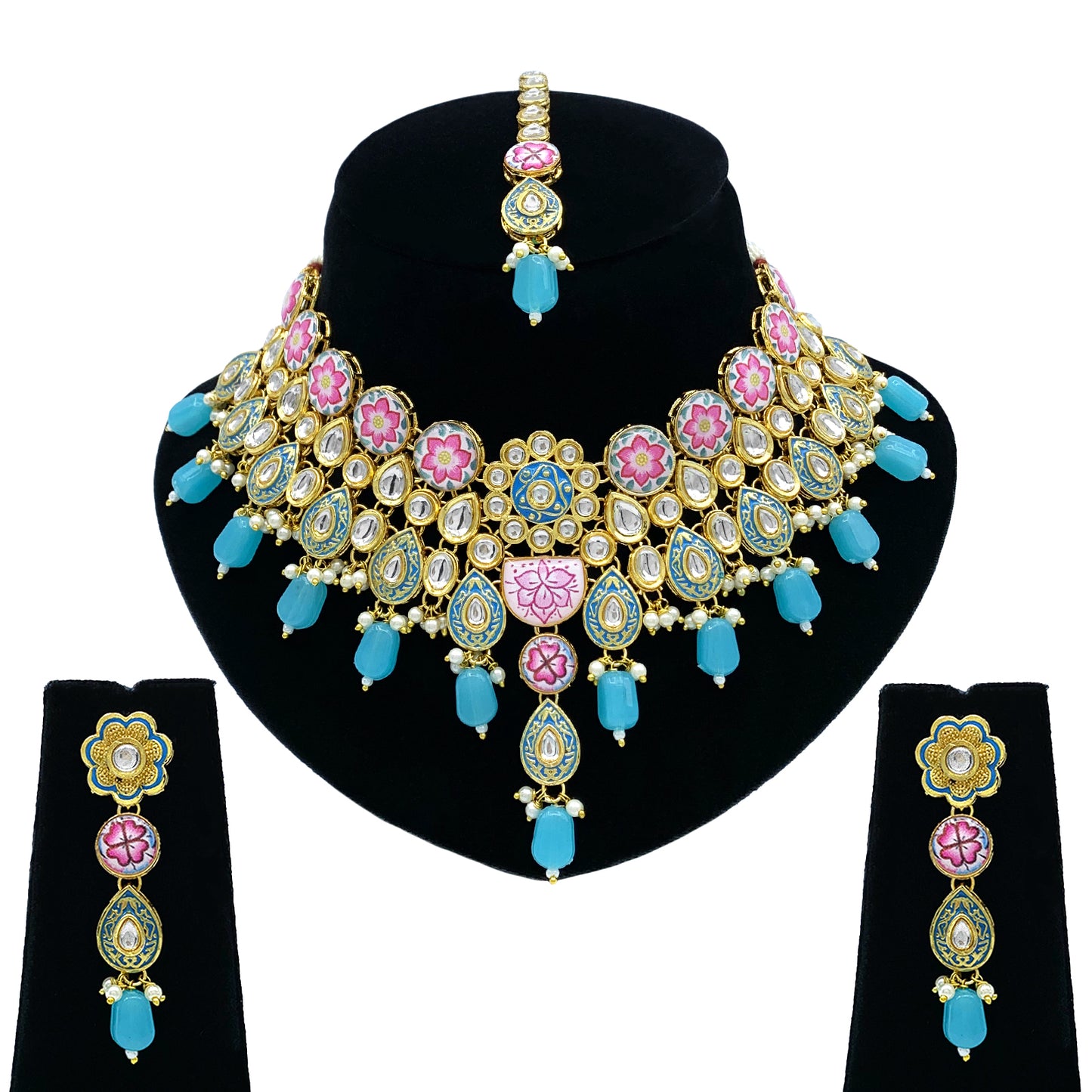 Sujwel Kundan and Meenakari Necklace Set for Young Girls (08-0550)