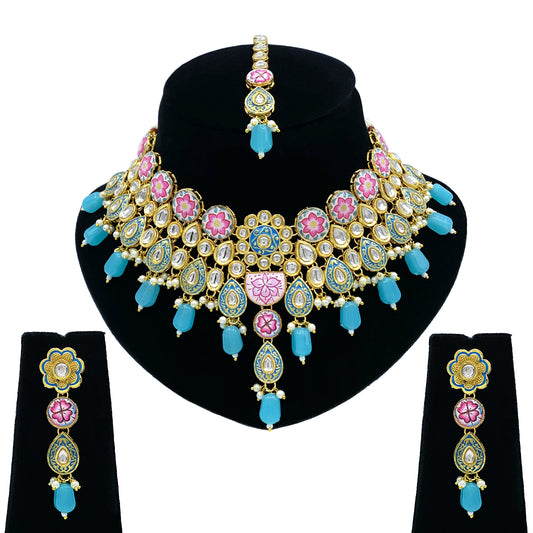 Sujwel Kundan and Meenakari Necklace Set for Young Girls (08-0550)