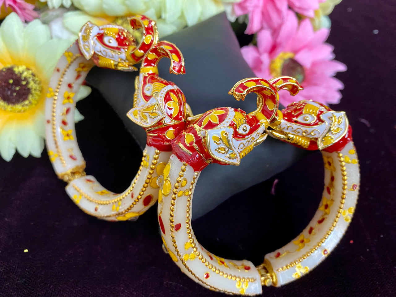 Sujwel Jewellery Elephant Antique Gold Plated Bangles for Women