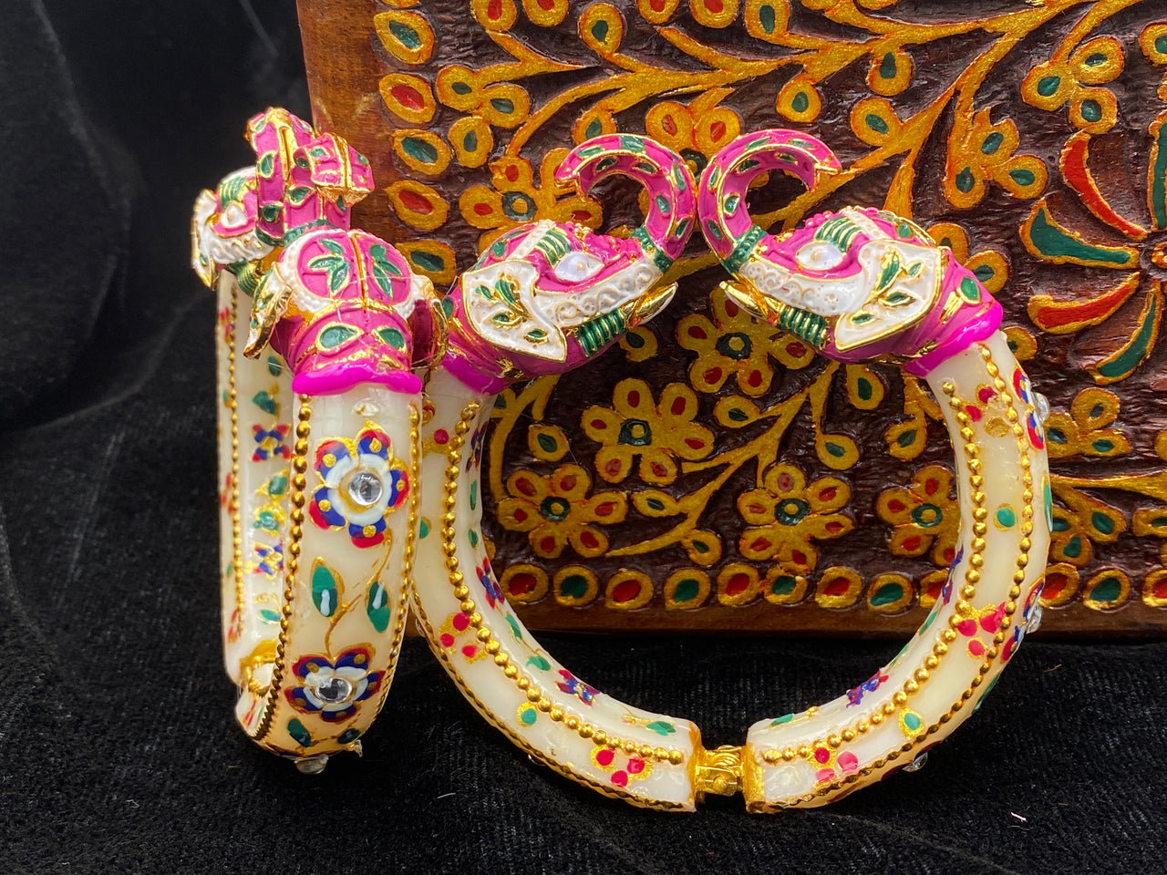 Sujwel Jewellery Elephant Antique Gold Plated Bangles for Women