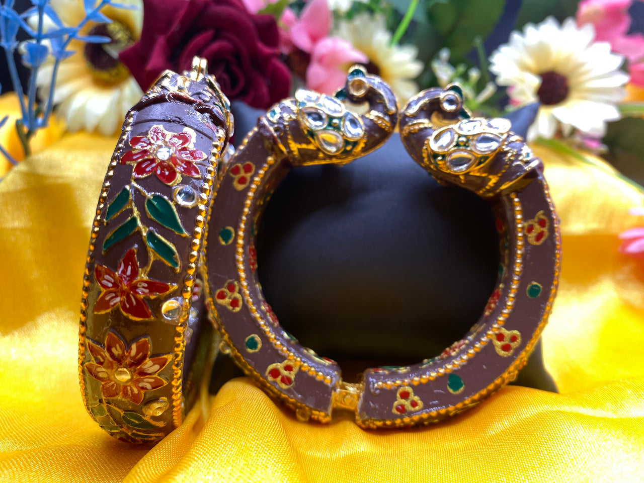 Sujwel Jewellery Peacock Antique Gold Plated Bangles for Women