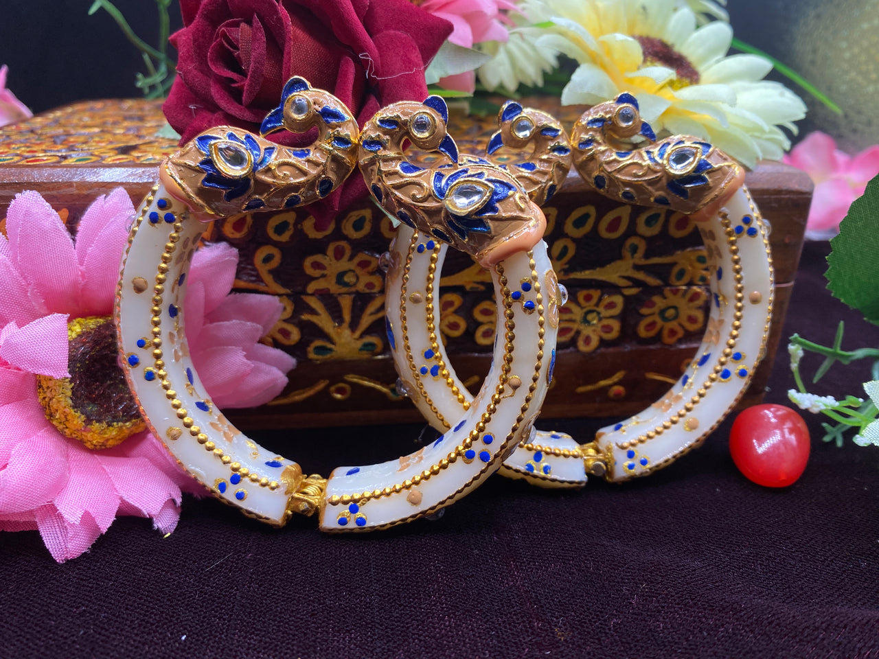 Sujwel Jewellery Peacock Antique Gold Plated Bangles for Women
