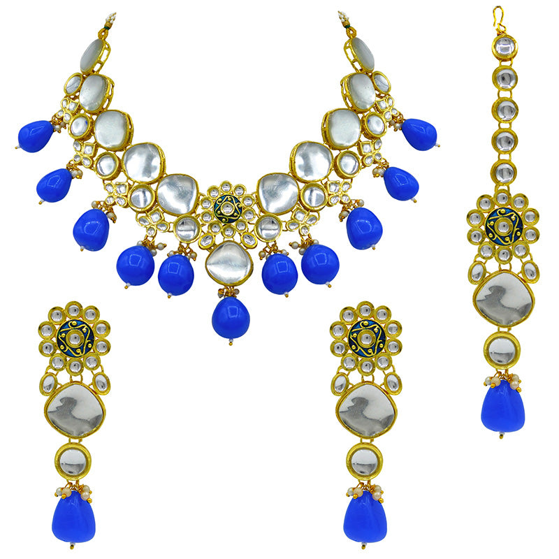 Sujwel Gold Plated Kundan Design Choker Necklace Set For Women (08-0441)