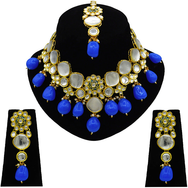 Sujwel Gold Plated Kundan Design Choker Necklace Set For Women (08-0441)