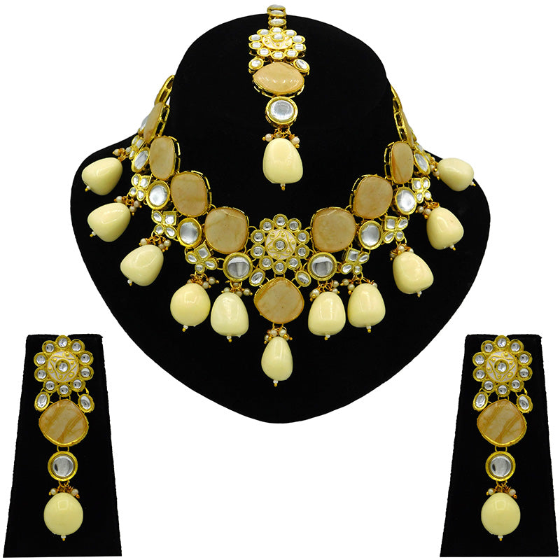 Sujwel Gold Plated Kundan Design Choker Necklace Set For Women (08-0441)