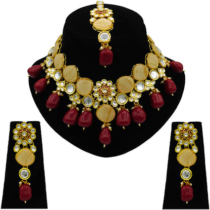 Sujwel Gold Plated Kundan Design Choker Necklace Set For Women (08-0441)