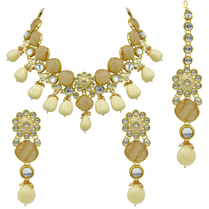 Sujwel Gold Plated Kundan Design Choker Necklace Set For Women (08-0441)