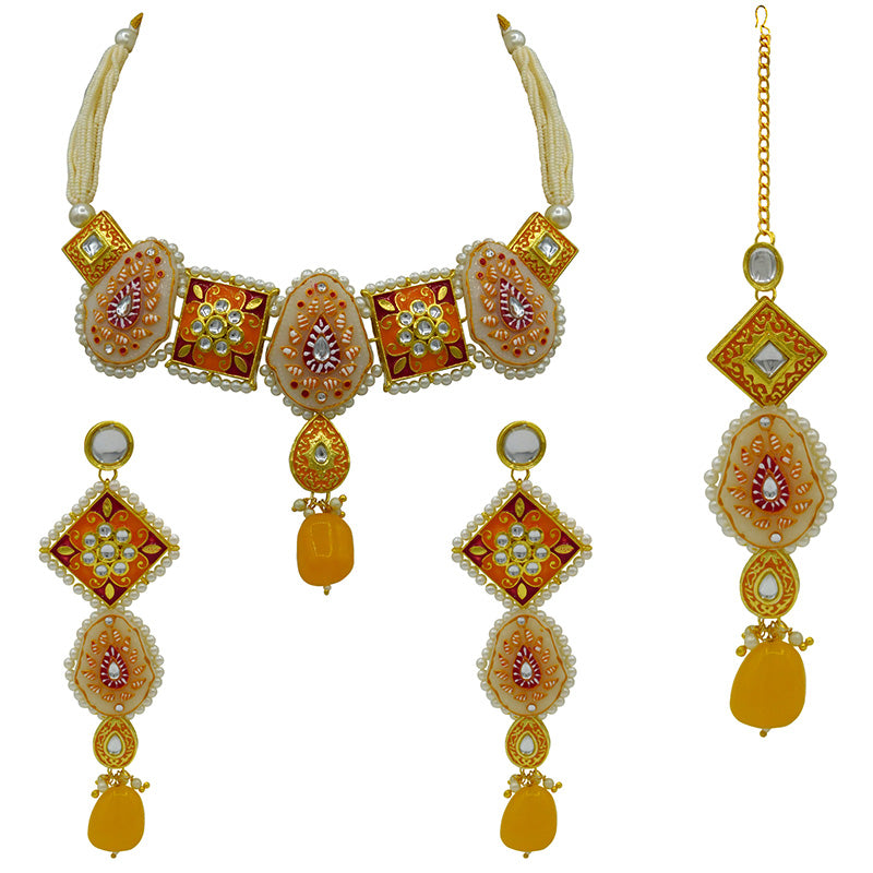 Sujwel Gold Plated Kundan Meenakari Choker Necklace Set for woman (08-0451)