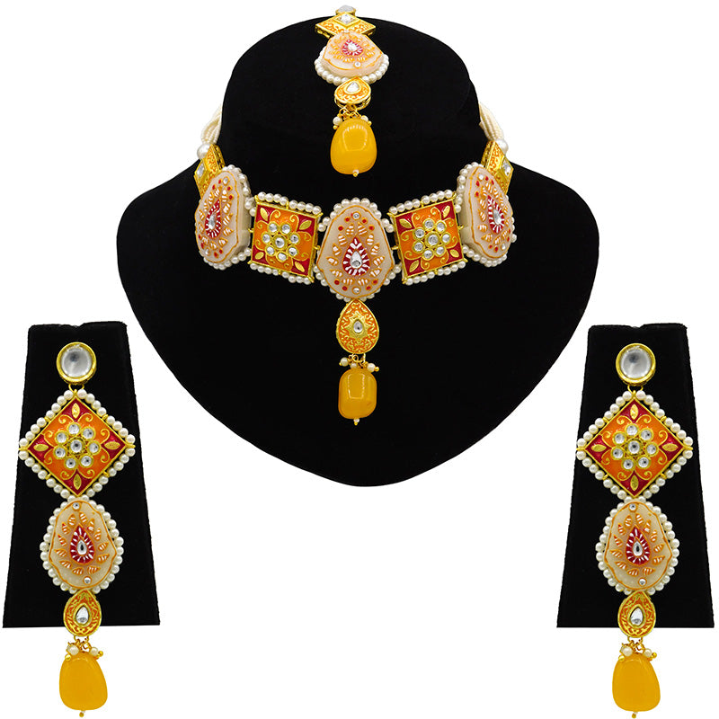 Sujwel Gold Plated Kundan Meenakari Choker Necklace Set for woman (08-0451)