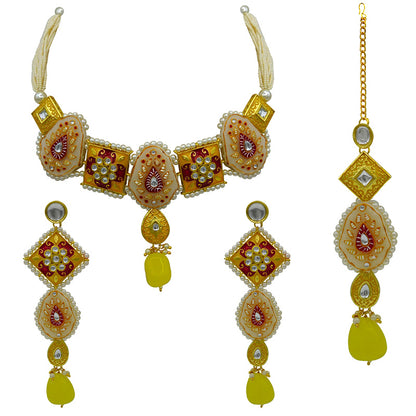 Sujwel Gold Plated Kundan Meenakari Choker Necklace Set for woman (08-0451)