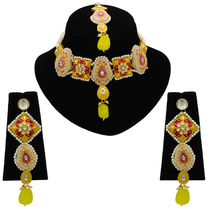 Sujwel Gold Plated Kundan Meenakari Choker Necklace Set for woman (08-0451)