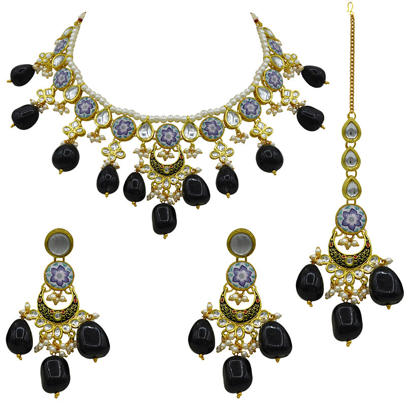 Sujwel Kundan and Meenakari with Floral Chokar Necklace Set (08-0453)