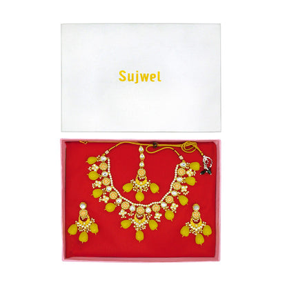 Sujwel Kundan and Meenakari with Floral Chokar Necklace Set (08-0453)