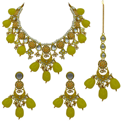 Sujwel Kundan and Meenakari with Floral Chokar Necklace Set (08-0453)