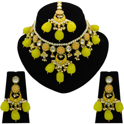 Sujwel Kundan and Meenakari with Floral Chokar Necklace Set (08-0453)