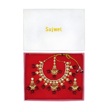 Sujwel Kundan and Meenakari with Floral Chokar Necklace Set (08-0453)