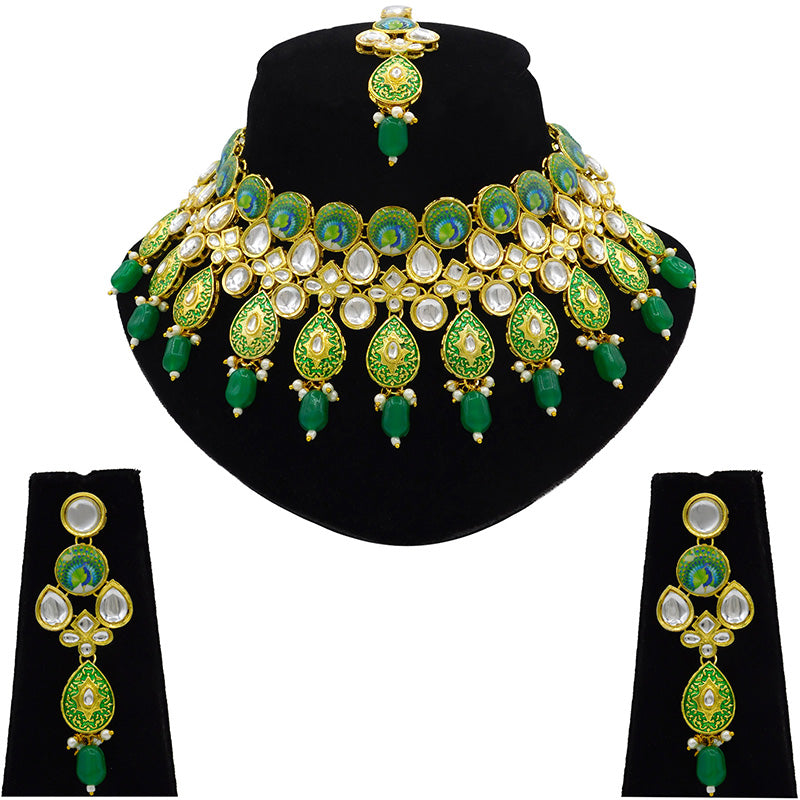 Sujwel Gold Plated Kundan Floral Design Choker Necklace Set (08-0459)