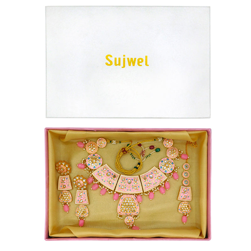 Sujwel Gold Kundan Mina Jewellery Set (08-0467)