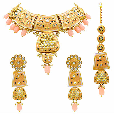 Sujwel Gold Kundan Mina Jewellery Set (08-0467)