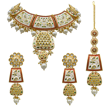 Sujwel Gold Kundan Mina Jewellery Set (08-0467)