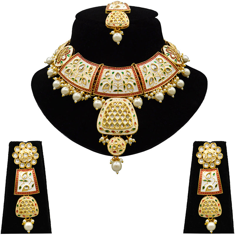 Sujwel Gold Kundan Mina Jewellery Set (08-0467)