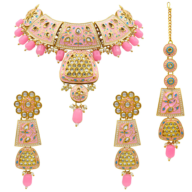 Sujwel Gold Kundan Mina Jewellery Set (08-0467)