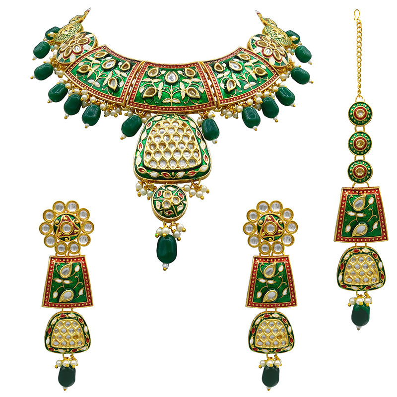 Sujwel Gold Kundan Mina Jewellery Set (08-0467)